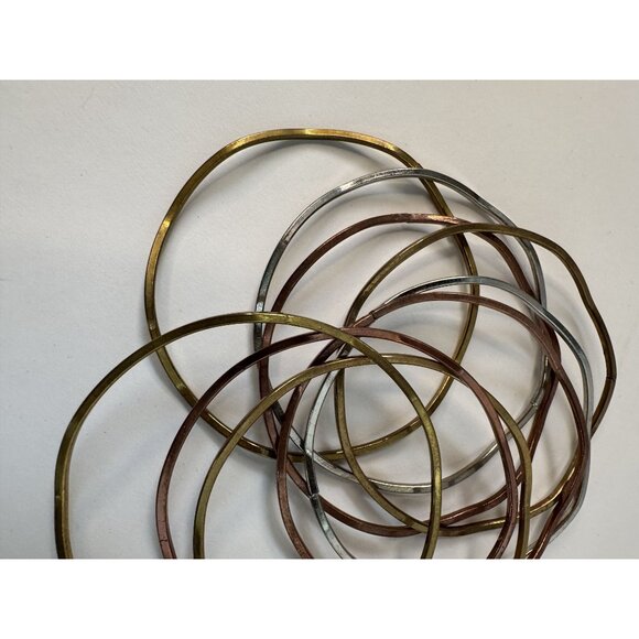 Set Of 9 Wavy Mixed Metal Bangles In Gold Copper & Silver Finish - Picture 8 of 16